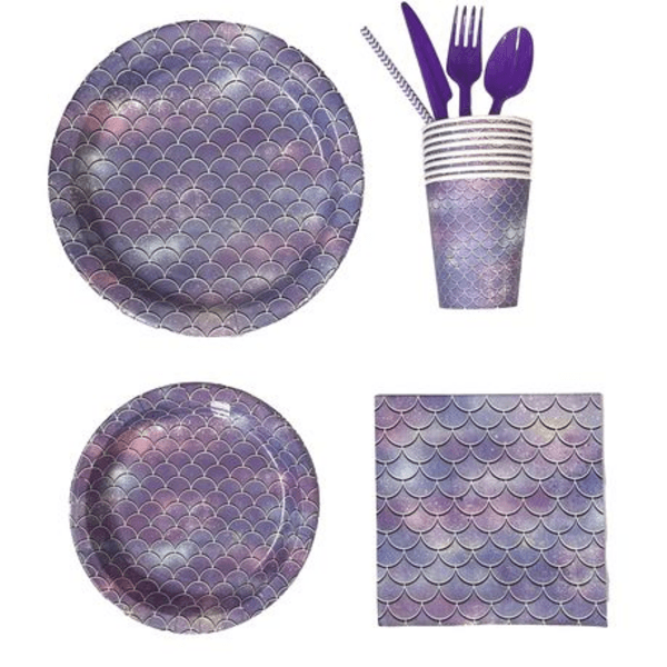 Party Paper Tableware / Cutlery Set - Mermaid Theme (Set of 8), Party Paper Tableware / Cutlery Set – Mermaid Theme (Set of 8)