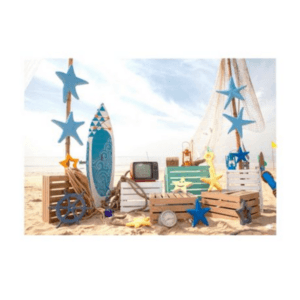 Kids Birthday Party Table and Photography Backdrop - Beach Surfing Theme