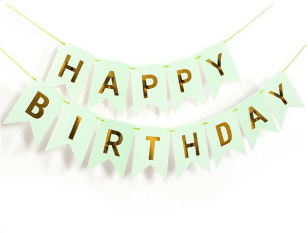 Happy Birthday Bunting with Gold Writing - Green, Happy Birthday Bunting with Gold Writing – Green