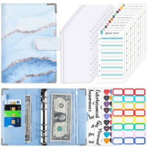 A6 PU Leather Budget Binder Notebook - Blue And Sliver Marble