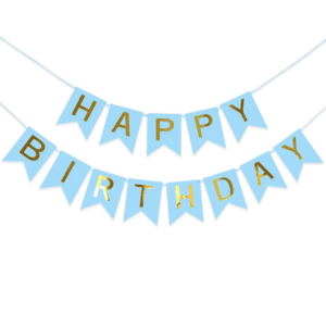Happy Birthday Bunting with Gold Writing - Blue