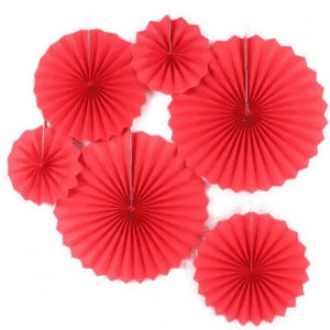 Solid Red Paper Fan Set - Set of 6