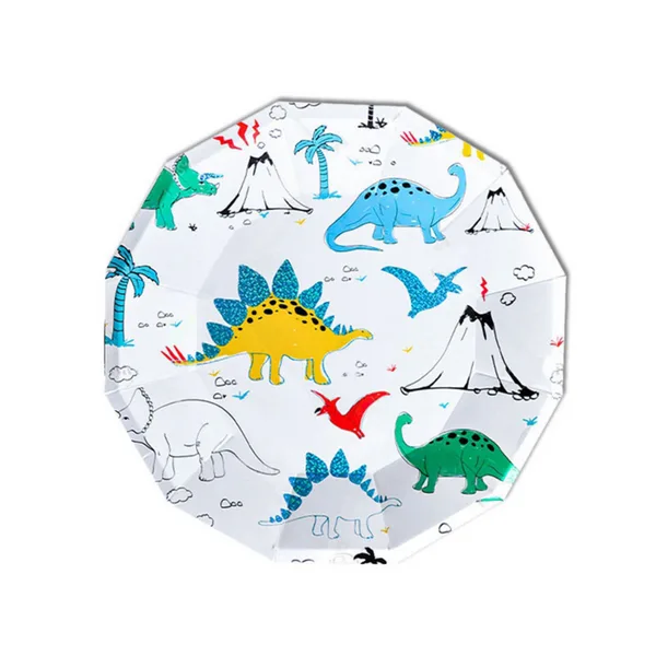 White Dinosaur Paper Plates Large (8 Plates)