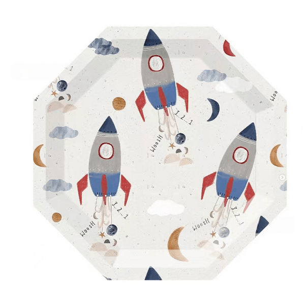 Rocket Ship Space Paper Plates, Rocket Ship Space Large Paper Plates (10 Plates)