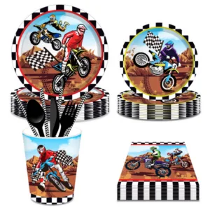 Party Paper Tableware / Cutlery Set - Motocross Theme (Set of 8)