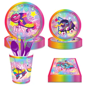 Party Paper Tableware / Cutlery Set - Retro Rollerskates Theme (Set of 8)