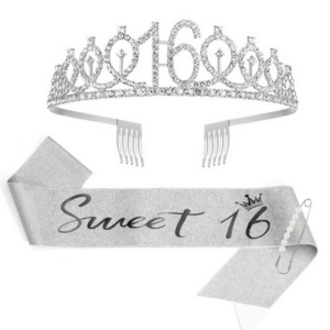 Birthday Sash and Crown Set - Sweet 16 - Silver