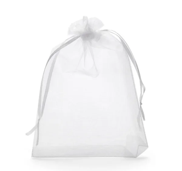 Organza Drawstring Bags, Large Organza Drawstring Bags (10 Bags) – White