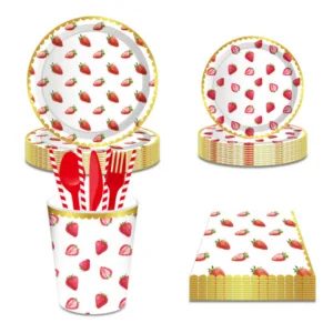 Party Paper Tableware / Cutlery Set - Strawberry Theme (Set of 8)