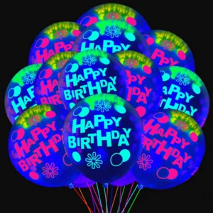 Glow in the Dark Fluorescent Balloons - Happy Birthday (10 Balloons)