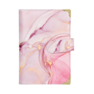 A6 PU Leather Budget Binder Notebook - Pink And Gold Marble