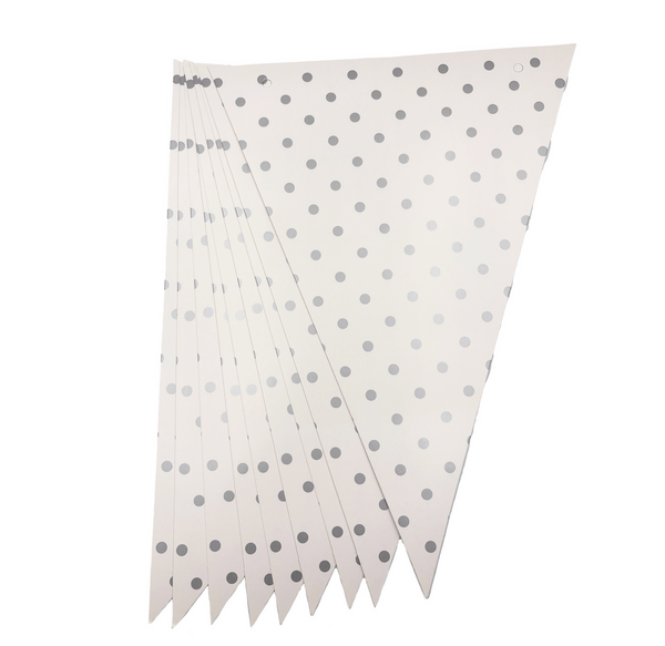 Paper Bunting Flags, Paper Bunting Flags (White with Silver Dots)