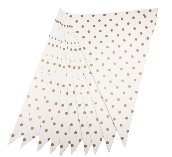 Paper Bunting Flags, Paper Bunting Flags (White with Gold Dots)