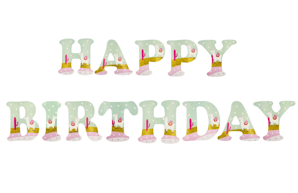 Happy Birthday Banner - Llama (Green), Happy Birthday Banner – Llama (Green)
