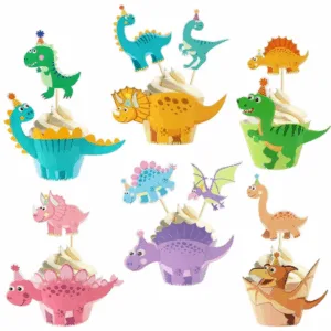 Dinosaur Themed Cupcake Wrapper and Topper Set (Set of 6)