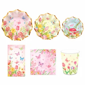 Party Paper Tableware / Cutlery Set - Pastel Butterfly Theme (Set of 8)