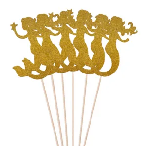 Glitter Mermaid Cake Toppers (6 Toppers) (Gold)