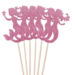 Glitter Mermaid Cake Toppers (6 Toppers) (Pink)