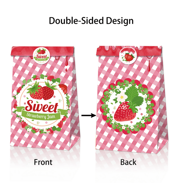 Party Favor Bags with Stickers - Strawberry Theme, Party Favor Bags with Stickers – Strawberry Theme (12 Bags)