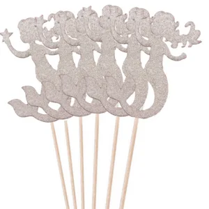 Glitter Mermaid Cake Toppers (6 Toppers) (Silver)