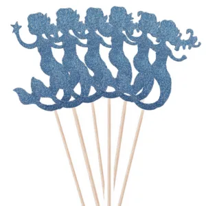 Glitter Mermaid Cake Toppers (6 Toppers) (Blue)