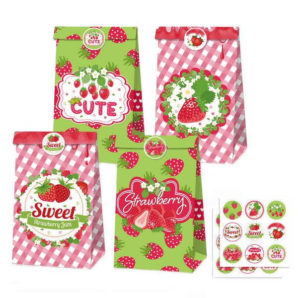 Party Favor Bags with Stickers - Strawberry Theme, Party Favor Bags with Stickers – Strawberry Theme (12 Bags)