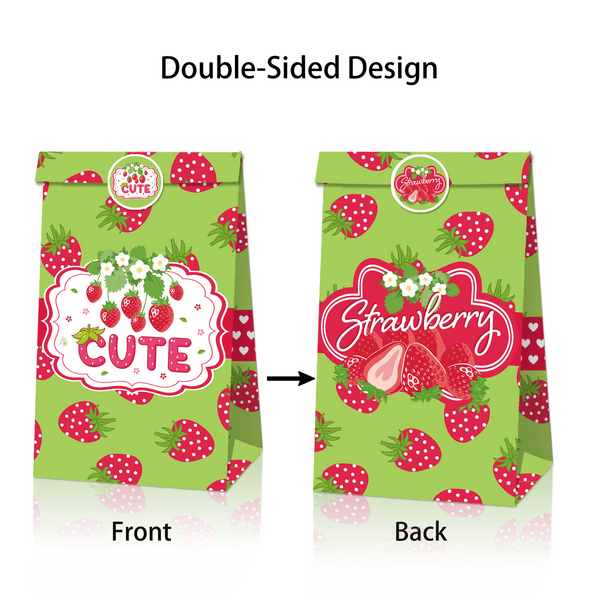 Party Favor Bags with Stickers - Strawberry Theme, Party Favor Bags with Stickers – Strawberry Theme (12 Bags)