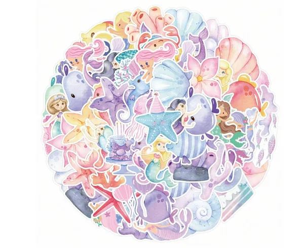 Merinding Sticker Mermaid Themed Sticker Set (50 Stickers) - Party Palace