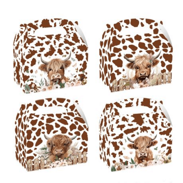 Party Favor Boxes - Highland Cow Theme - 12 Boxes, Party Favor Boxes – Highland Cow Theme – 12 Boxes
