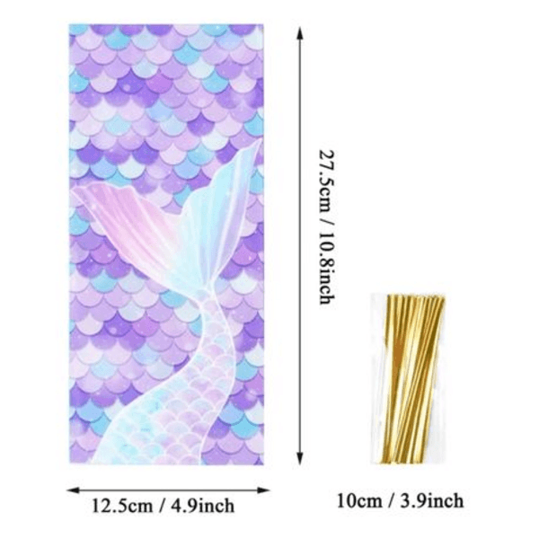 Mermaid Tail Party Favor Bags With Twist Ties - Set of 25, Mermaid Tail Party Favor Bags With Twist Ties – Set of 25