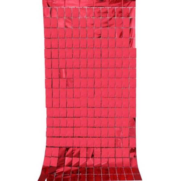 Foil Curtain Backdrop – Squares (Red) - Set of 2, Foil Curtain Backdrop – Squares (Red) – Set of 2