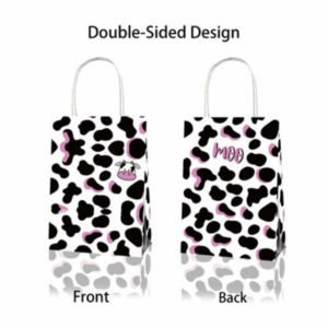 Party Favor Bags with Handles - Pink Cow Farm Theme - 12 Bags