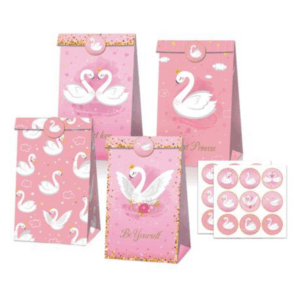 Party Favor Bags with Stickers - Swan Princess Theme (12 Bags)