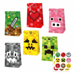 Party Favor Bags with Stickers - Minecraft Inspired Theme - 12 Bags