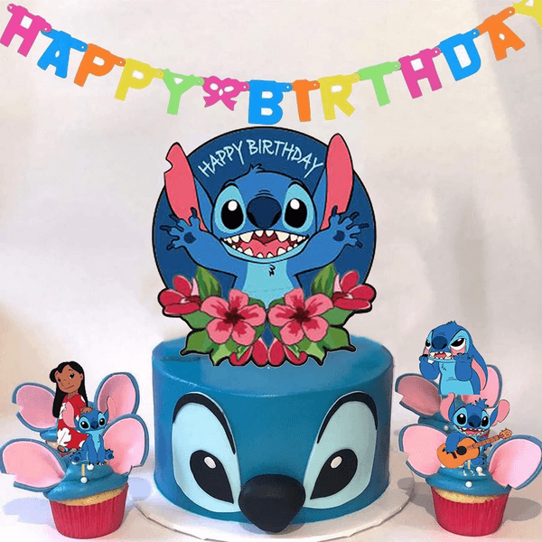 Stitch Cake and Cupcake Topper Set, Stitch Cake and Cupcake Topper Set – Set of 11