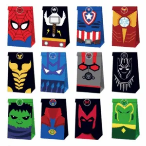 Party Favor Bags with Stickers - Superhero Theme - 12 Bags
