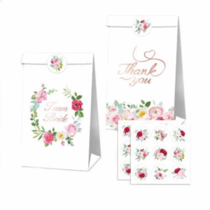 Party Favor Bags with Stickers - Team Bride / Thank You Theme (12 Bags)