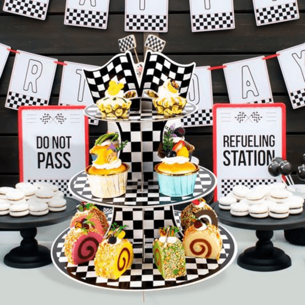 Kid's Birthday Party 3 Tier Cupcake Stand - Racing, Kid’s Birthday Party 3 Tier Cupcake Stand – Racing