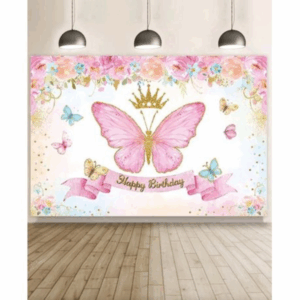 Kids Birthday Party Table & Photography Backdrop - Pink Butterfly