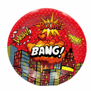 Superhero Themed Small Paper Plates - Red (10 Plates)