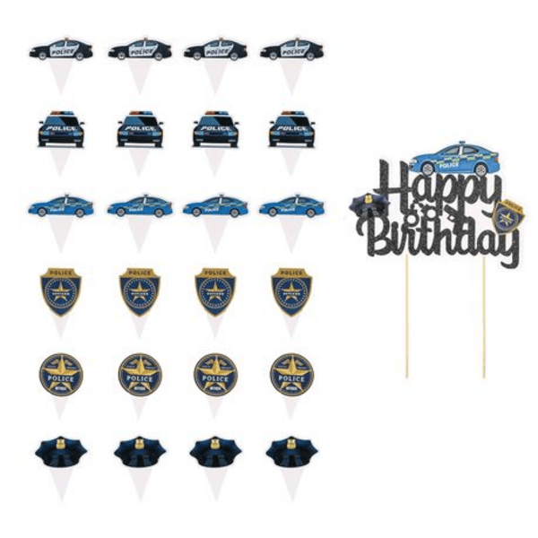 Police Themed Cake & Cupcake Topper Set, Police Themed Cake and Cupcake Topper Set (Set of 25)