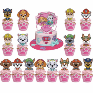 Paw Patrol Themed Cake and Cupcake Topper Set - Pink (Set of 17)