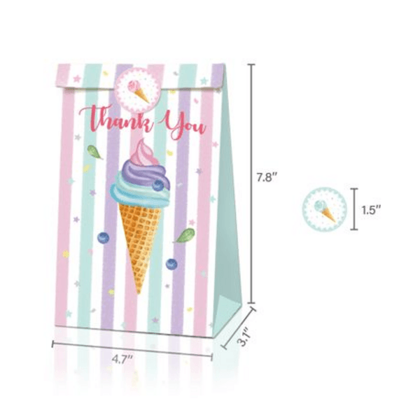 Party Favor Bags with Stickers - Ice Cream -12 Bags, Party Favor Bags with Stickers – Ice Cream -12 Bags