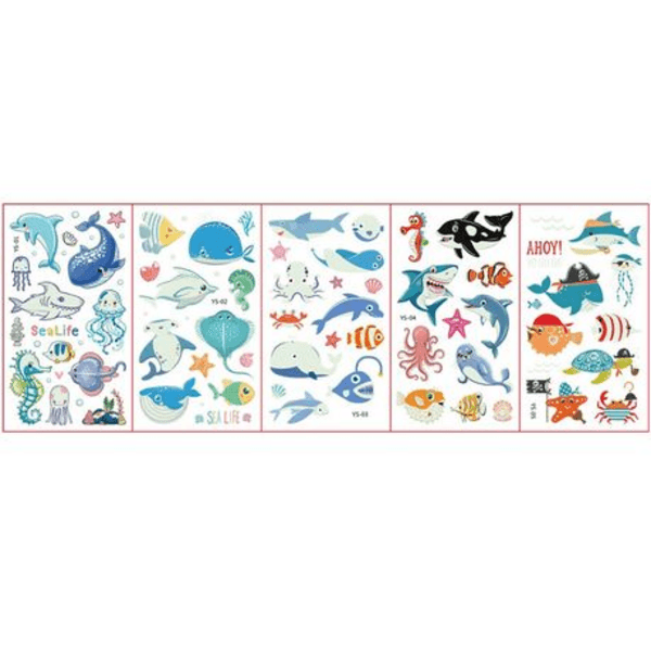 Kids Glow in the Dark Temporary Tattoos - Ocean Animals Theme (5 Sheets), Kids Glow in the Dark Temporary Tattoos – Ocean Animals Theme (5 Sheets)