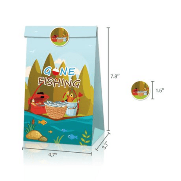 Party Favor Bags with Stickers - Fishing / Catch of the Day Theme, Party Favor Bags with Stickers – Fishing / Catch of the Day Theme (12 Bags)