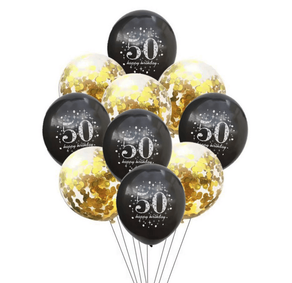 Milestone Birthday Balloons, Milestone Birthday Balloons – 50 – Black and Gold