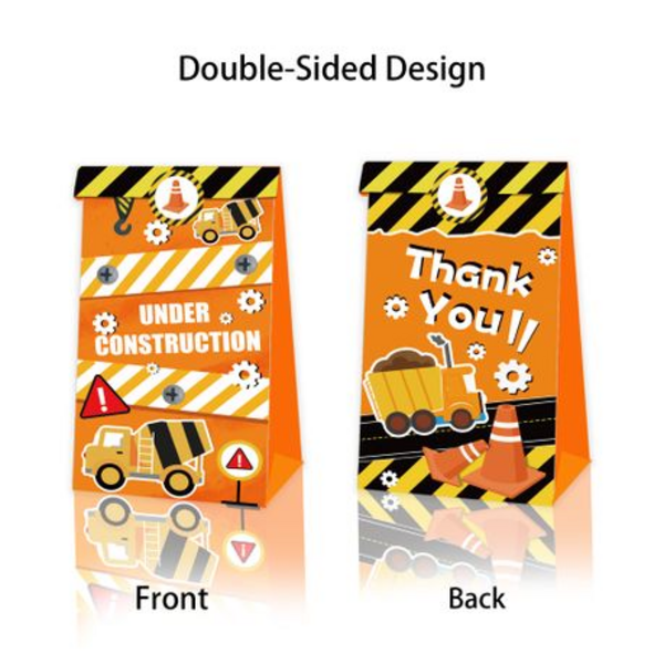 Party Favor Bags with Stickers - Construction Theme, Party Favor Bags with Stickers – Construction Theme – 12 Bags
