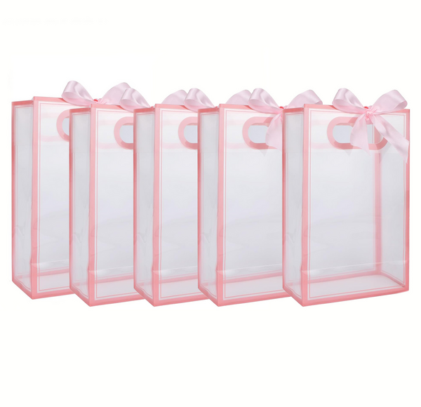 Transparent Party Favor Bags with Handles, Transparent Party Favor Bags with Handles – Ribbon (5 Bags)