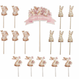 Bunny with Butterfly Cake and Cupcake  Topper Set (Set of 15)