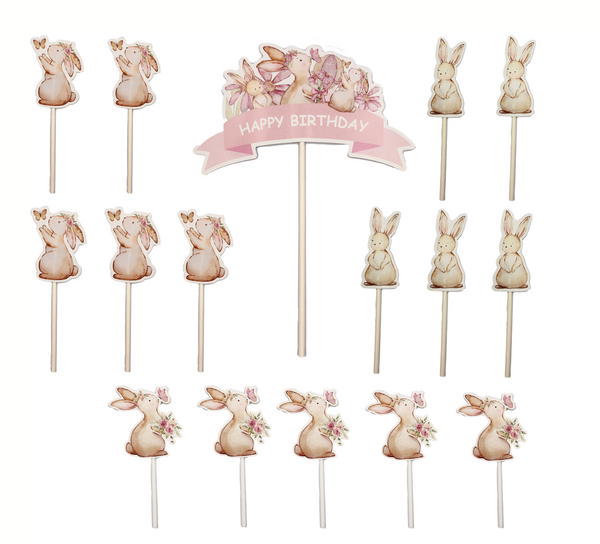 Bunny with Butterfly Cake and Cupcake Topper Set, Bunny with Butterfly Cake and Cupcake Topper Set (Set of 15)